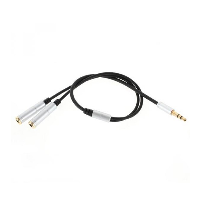 Alu Y-Splitter 2 x Stereo Aux 3.5 mm Kupplung Verlängerungskabel - 30 cm - Schwarz / Silber Alu Y-Splitter 2 x Stereo Aux 3.5 mm Kupplung Verlängerungskabel - 30 cm - Schwarz / Silber