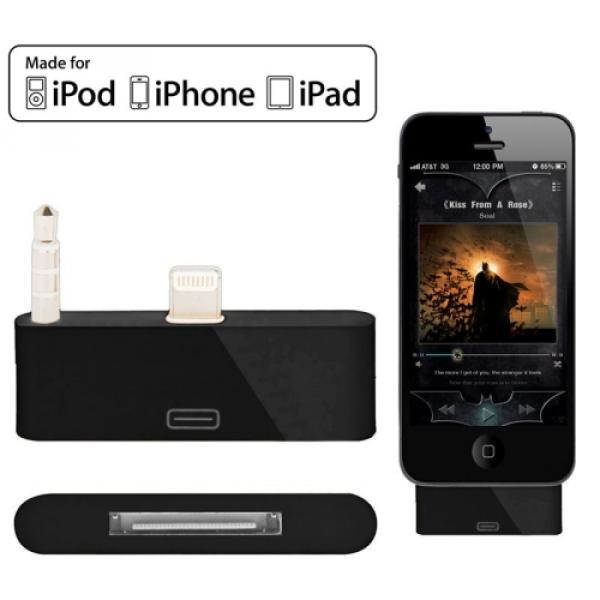 iPhone SE / 5 / 5C / 5S Apple 30pin auf Lightning Audio Adapter mit 3.5mm Anschluss - Schwarz iPhone SE / 5 / 5C / 5S Apple 30pin auf Lightning Audio Adapter mit 3.5mm Anschluss - Schwarz