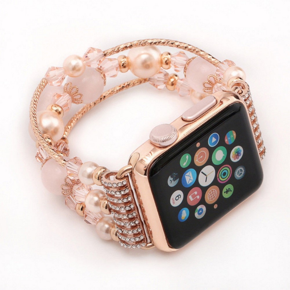 Apple Watch (38 mm / 40 mm) Elastisches Glitzer Perlen Ersatz Armband - Rosa Apple Watch (38 mm / 40 mm) Elastisches Glitzer Perlen Ersatz Armband - Rosa