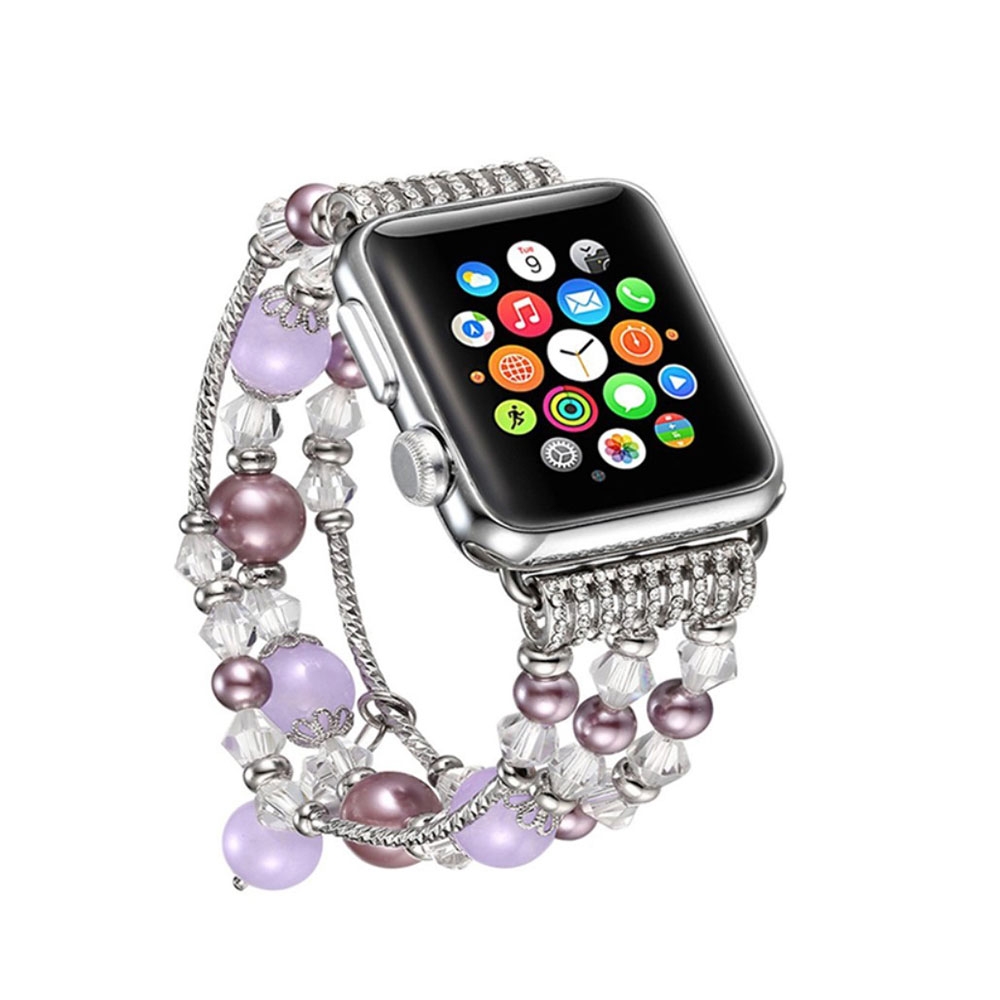 Apple Watch (38 mm / 40 mm) Elastisches Glitzer Perlen Ersatz Armband - Silber / Lila Apple Watch (38 mm / 40 mm) Elastisches Glitzer Perlen Ersatz Armband - Silber / Lila
