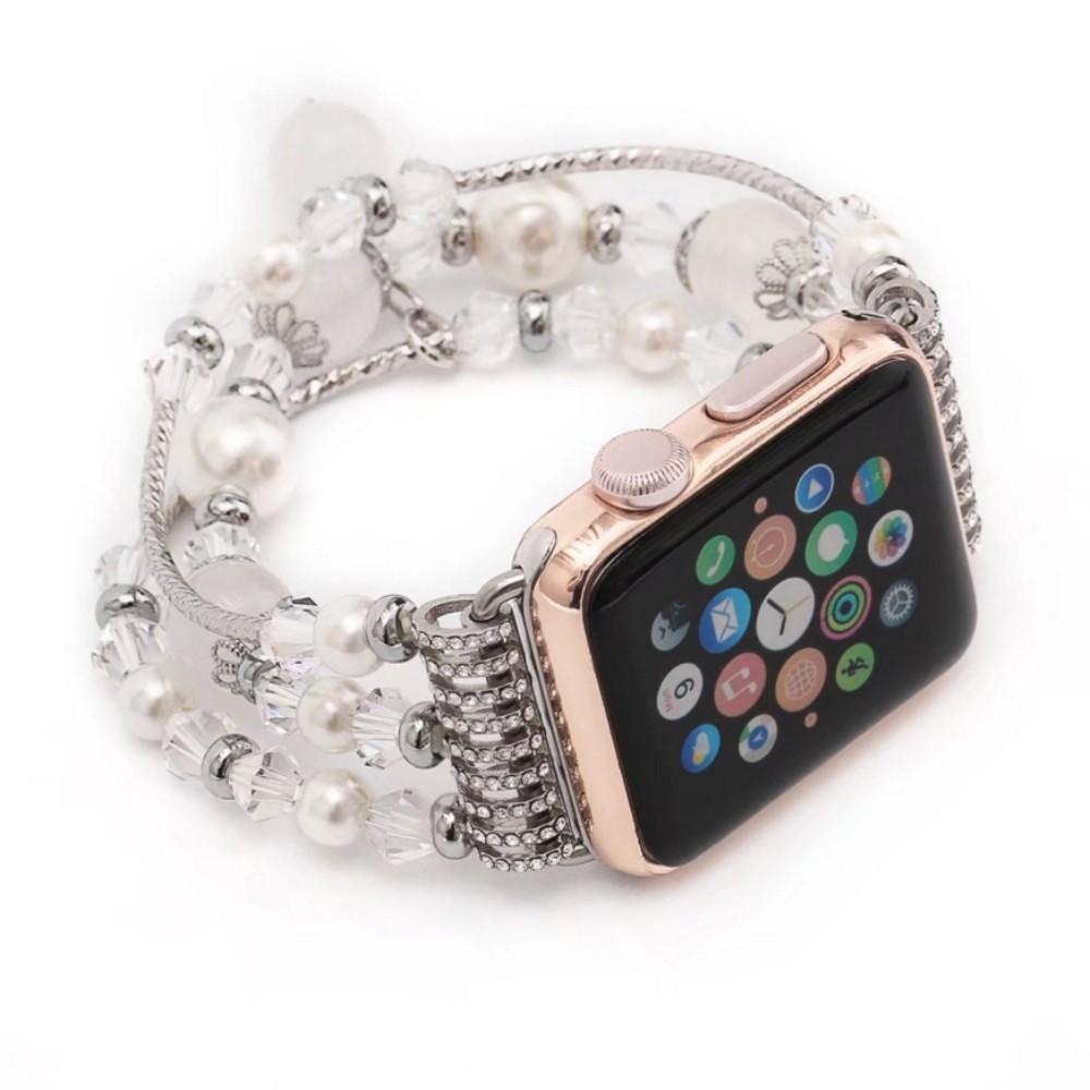 Apple Watch (38 mm / 40 mm) Elastisches Glitzer Perlen Ersatz Armband - Weiss Apple Watch (38 mm / 40 mm) Elastisches Glitzer Perlen Ersatz Armband - Weiss