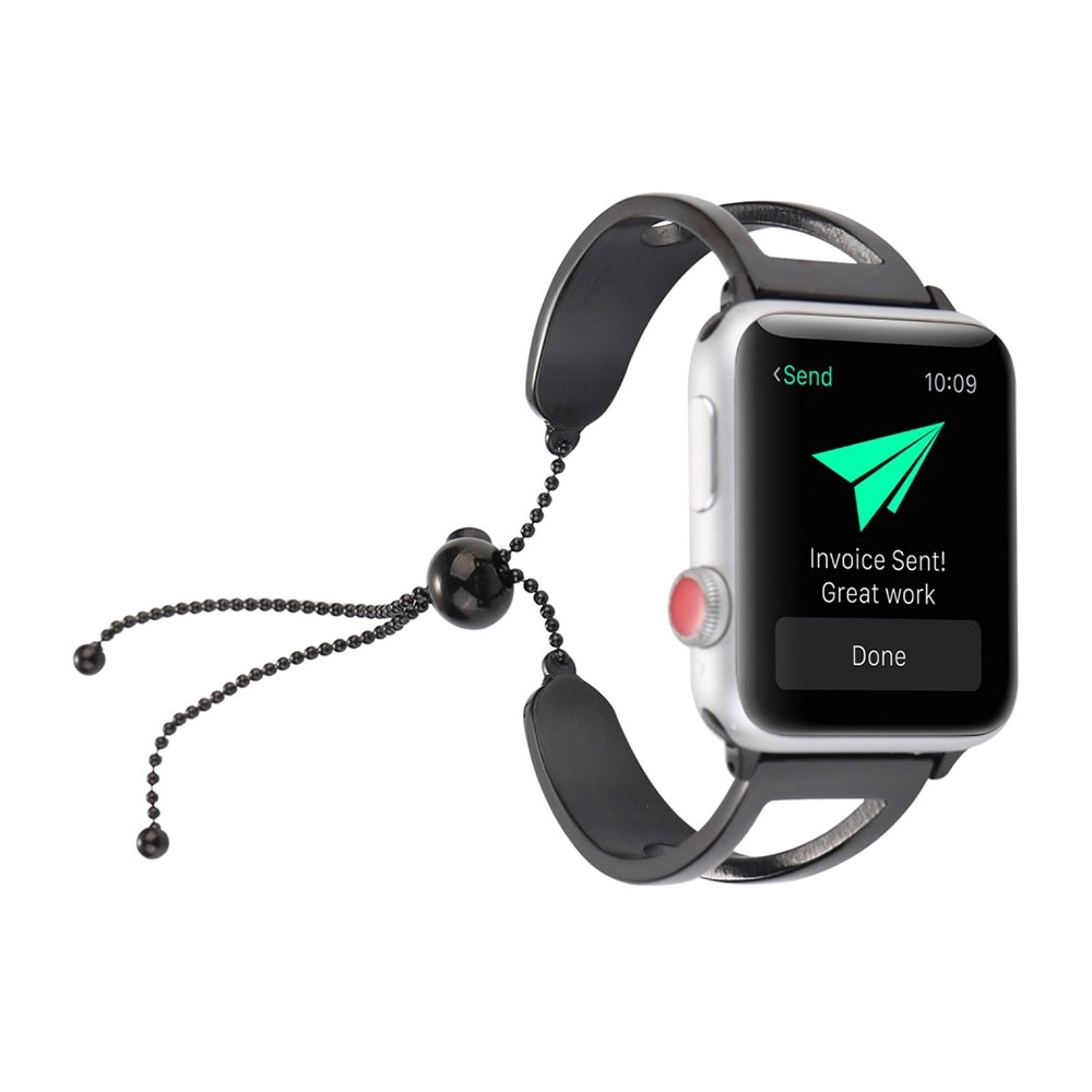 Apple Watch (42 mm / 44 mm) Ersatz Edelstahl Armband mit Perlen Verschluss - Schwarz Apple Watch (42 mm / 44 mm) Ersatz Edelstahl Armband mit Perlen Verschluss - Schwarz