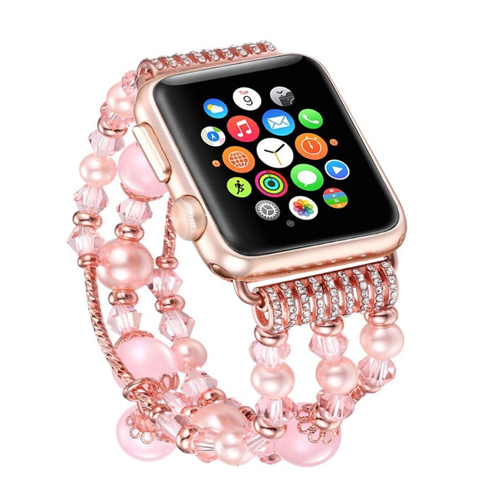 Apple Watch (42 mm / 44 mm) Elastisches Glitzer Perlen Ersatz Armband - Gold / Rosa Apple Watch (42 mm / 44 mm) Elastisches Glitzer Perlen Ersatz Armband - Gold / Rosa