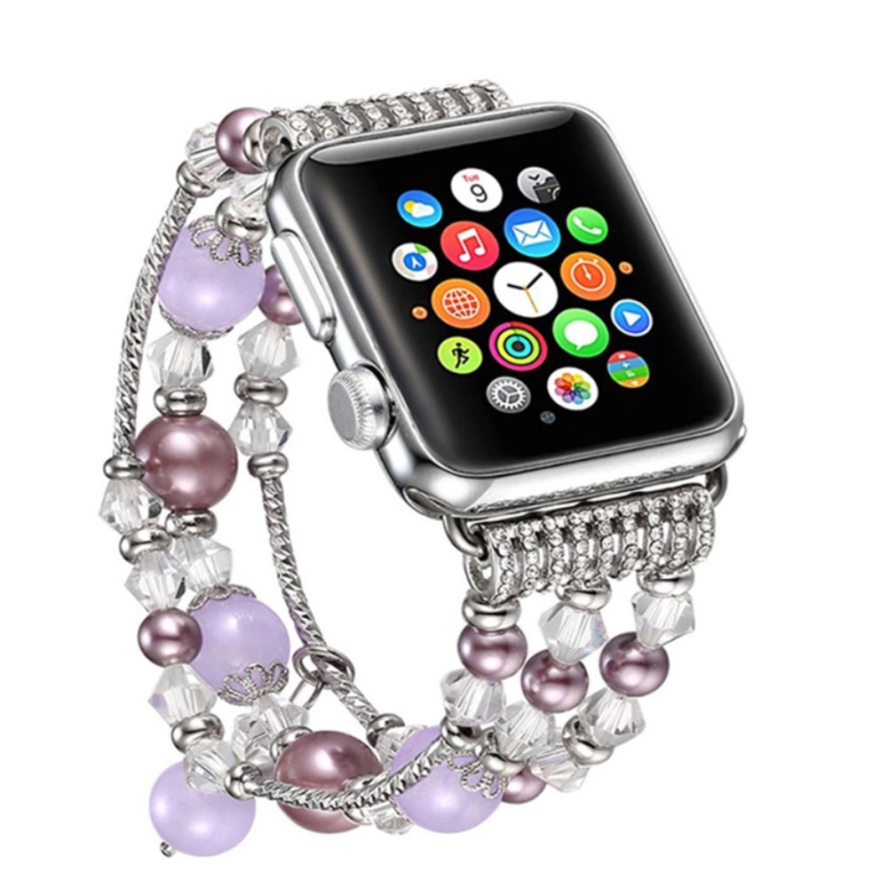 Apple Watch (42 mm / 44 mm) Elastisches Glitzer Perlen Ersatz Armband - Silber / Lila Apple Watch (42 mm / 44 mm) Elastisches Glitzer Perlen Ersatz Armband - Silber / Lila