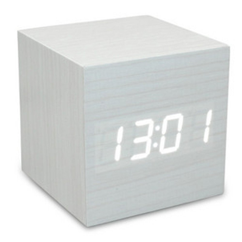 Cube Würfel LED Wecker Uhr Holz Design (Anzeige: Uhrzeit / Datum / Temperatur) - Weiss Cube Würfel LED Wecker Uhr Holz Design (Anzeige: Uhrzeit / Datum / Temperatur) - Weiss