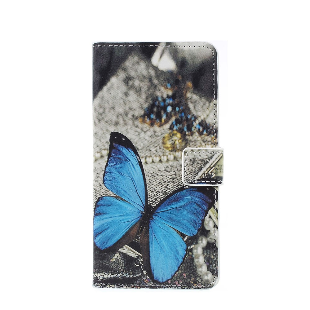 Samsung Galaxy A7 (2018) Leder Tasche Portemonnaie mit Kartenfächern - Blauer Schmetterling Samsung Galaxy A7 (2018) Leder Tasche Portemonnaie mit Kartenfächern - Blauer Schmetterling