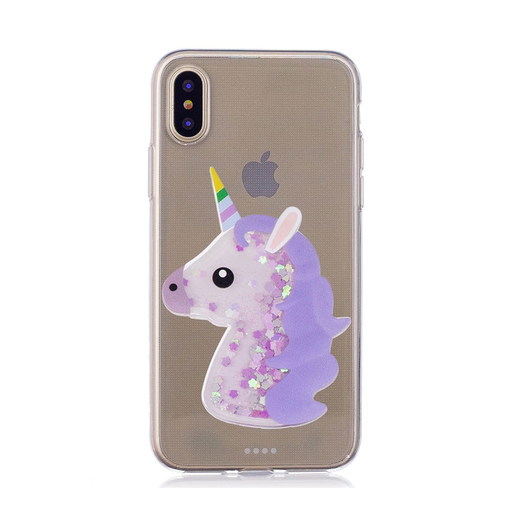iPhone Xs / X Gummi Hülle Liquid Case Glitzer 3D Einhorn - Transparent (Lila) iPhone Xs / X Gummi Hülle Liquid Case Glitzer 3D Einhorn - Transparent (Lila)