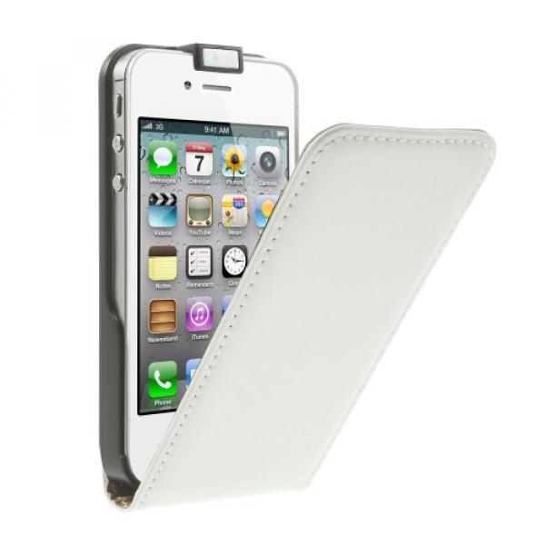 iPhone 4 - 4S Hochwertiges Echtleder Flipcase - Weiss