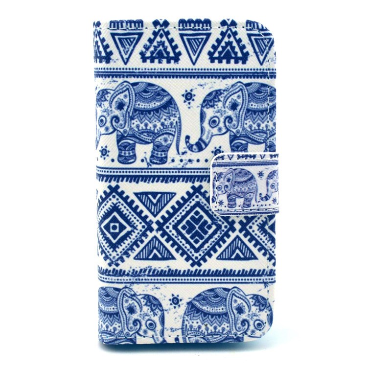 iPhone 4 / 4S Leder Tasche Portemonnaie Elefanten Azteken Look - Weiss / Blau iPhone 4 / 4S Leder Tasche Portemonnaie Elefanten Azteken Look - Weiss / Blau