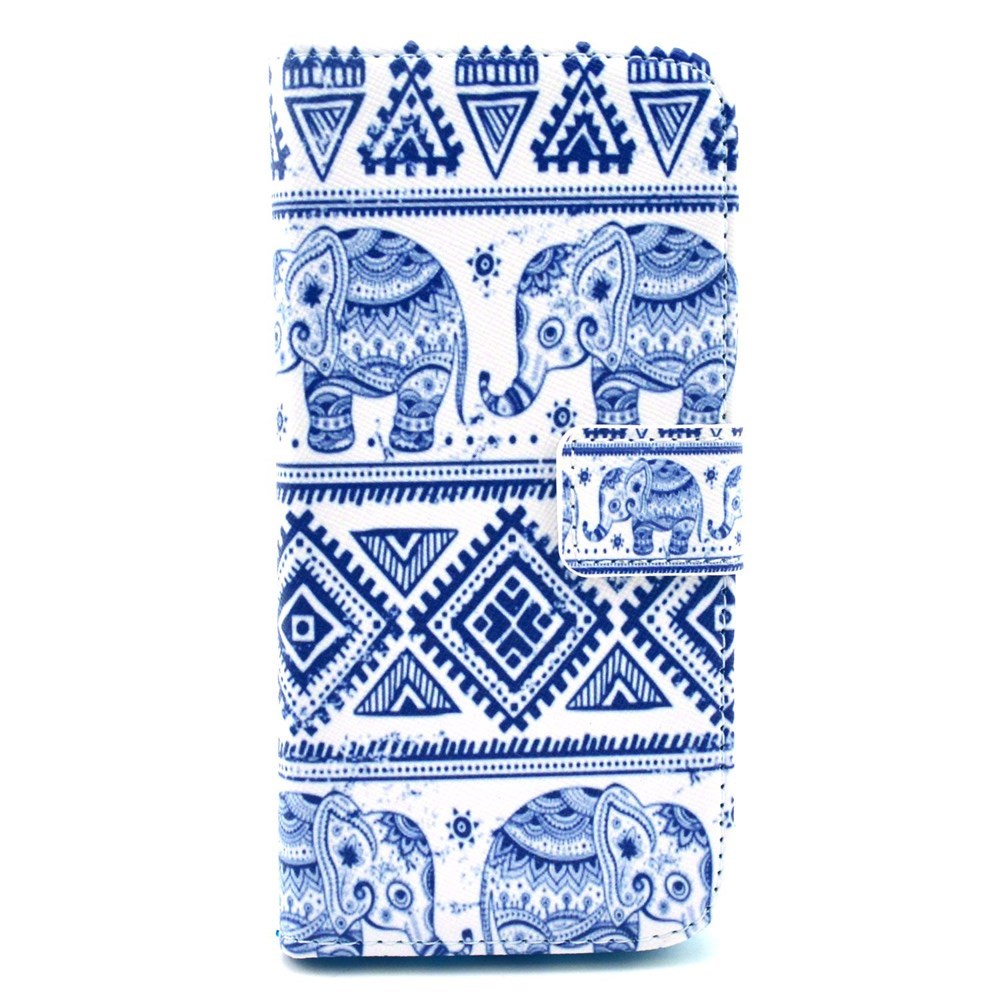 iPhone 6 / 6S Leder Tasche Portemonnaie Elefanten Azteken Look - Weiss / Blau iPhone 6 / 6S Leder Tasche Portemonnaie Elefanten Azteken Look - Weiss / Blau