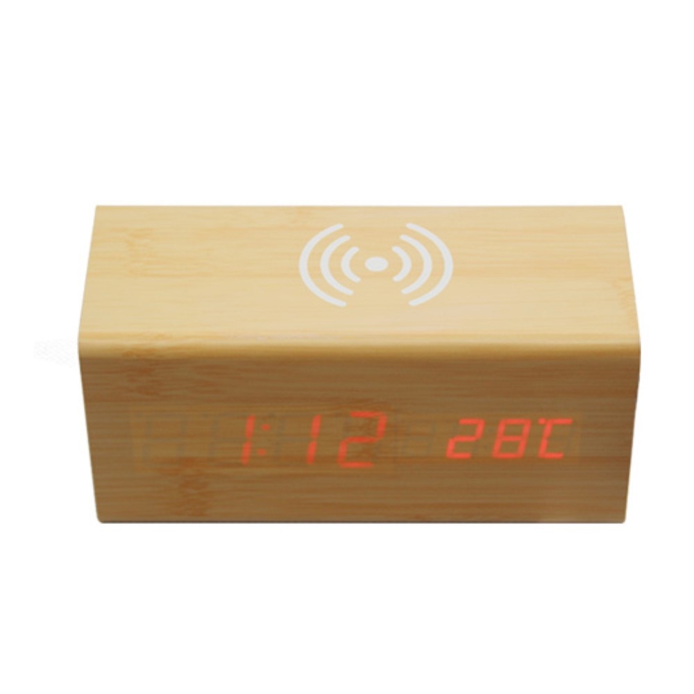 LED Wecker Tischuhr Qi Ladestation mit Sound Control aus Holz - Braun LED Wecker Tischuhr Qi Ladestation mit Sound Control aus Holz - Braun