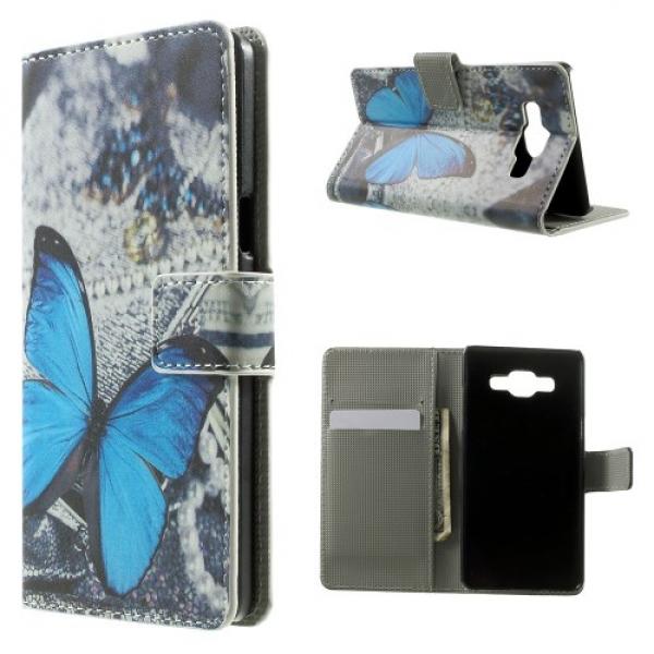 Samsung Galaxy A5 (Modell 2015) Leder Tasche Portemonnaie Blauer Schmetterling Samsung Galaxy A5 (Modell 2015) Leder Tasche Portemonnaie Blauer Schmetterling